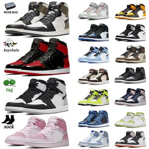 chaussures de basket de marque og de haute qualité jumpman 1 1s hommes femmes Grey Fog Bred Patent Green Pollen Dark Moka Digital Pink Smoke Grey UNC j1s baskets avec boîte