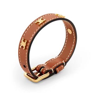 Haute qualité celins or 18 carats bracelet en cuir véritable hommes lettre triomphes bracelets charme bracelets en acier inoxydable pour femmes hommes bracelet en gros cadeau de Noël