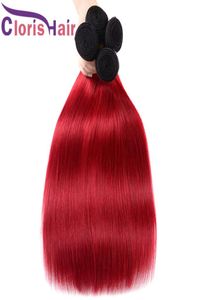 Extensiones de cabello humano rojo 1B de color de alta calidad, sedoso, recto, virgen malasio, Ombre, teje, barato, dos tonos, rojo, Ombre, paquetes De6801954