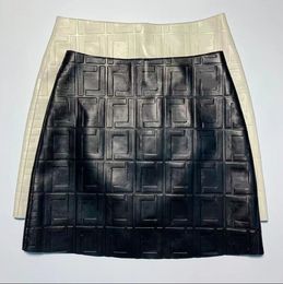 Jupes en cuir PU de styliste de haute qualité, jupe trapèze taille haute avec lettres imprimées à la mode