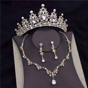 Haute qualité mode cristal mariage bijoux de mariée ensembles femmes mariée diadème couronnes boucle d'oreille collier accessoires 240202