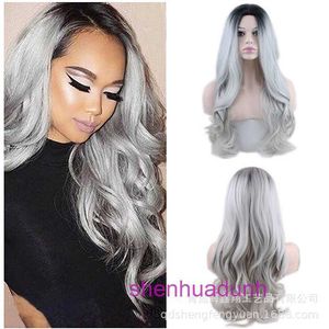 Hails de perruque de mode de haute qualité Store en ligne Hair bouclé à mi-longueur Fromment de couleur gris confort