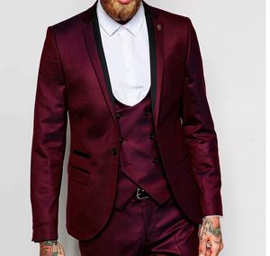 Haute Qualité Garçons D'honneur Notch Lapel Groom Tuxedos Bordeaux Hommes Costumes Mariage / Bal / Dîner Meilleur Homme Blazer (Veste + Pantalon + Cravate + Gilet) K832