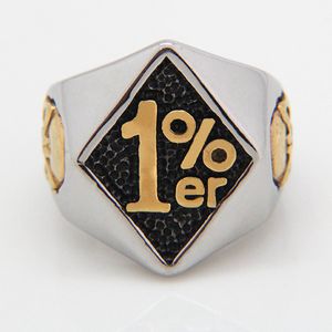 Alta calidad 100% Hombres 1% ER Biker Ring 316L Acero inoxidable de acero inoxidable Rings de plata de oro de 18 k