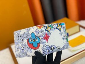 Diseñador de lujo de alta calidad Bolso de mujer Graffiti Clip de dinero Carta de dibujos animados Imagen Recubrimiento Clip Cartera Titular de la tarjeta con caja original M82023