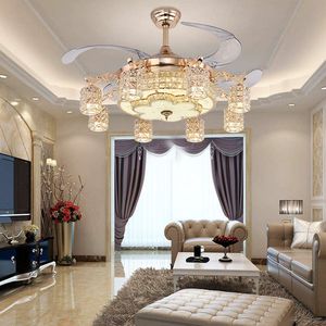 Lámpara de ventilador de cristal LED de lujo de alta calidad, ventilador moderno para sala de estar con control remoto, ventiladores de techo, lámparas colgantes de 110V y 220V