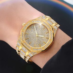 Luxury de haute qualité montre des femmes Hip Hop Trendsetter octogonal Diamond complet en diamant complet avec calendrier en acier Love Leather Diamond Fashion Star Watch 91AQ