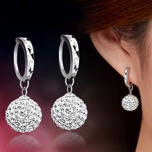 Haute qualité luxe Super Flash plein Bling cristal princesse boule argent femmes boucles d'oreilles bijoux de fête G382262E