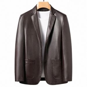 Costume en cuir de haute qualité pour hommes Manteau d'automne et d'hiver Nouveau cuir fendu de bétail Peau Casual Petit manteau de costume Hommes Veste en cuir 84nV #