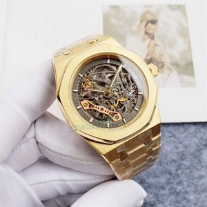 Montre de luxe pour hommes de haute qualité montre de créateur mécanique automatique 42MM cadran creux bracelet en acier inoxydable or rose schéma de couleurs en or