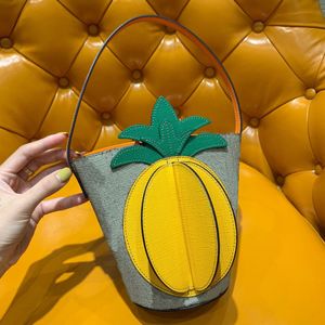 Mini bolso de cubo de alta calidad para niños, bolso de compras de lona con forma de piña, portátil, bonito, nuevo estilo