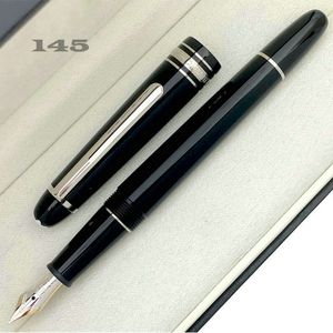 Nueva pluma estilográfica con émbolo 163/145 de alta calidad, pluma de tinta de caligrafía para oficina con adorno dorado y negro