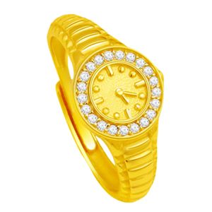 Haute qualité nouvelle horloge en argent sterling 925 diamant bague réglable femme or 24 carats petite horloge montre couple tendance bague pour femmes hiphop bijoux cadeau
