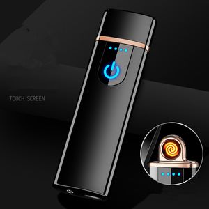 Alta calidad Nueva pantalla LED Pantalla de batería Encendedor USB Encendedor electrónico recargable A prueba de viento Sin llama Doble cara Cigarro Plasma