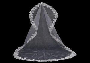 Alta calidad nuevo todo 15 3 5 metros velos accesorio de boda encaje tul Velos de novia Blanco Marfil Barato 1899562