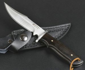 Couteau de chasse droit de survie en plein air de haute qualité 440C Satin Bowie Blade Full Tang Ebony Handle Couteaux à lames fixes avec gaine en cuir
