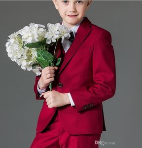 Haute qualité Peak revers rouge garçon vêtements de cérémonie beau garçon enfant tenue de mariage fête d'anniversaire costume de bal (veste + pantalon + cravate + gilet) 30