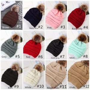 High Quality Pompom Beanie hats Wool Tie Ball Knitted Customized Logo Caps Fashion Girls women Winter Warm Hat Weave Hat Bonnet 12 Colors