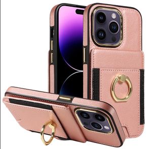 Étui de protection en cuir avec anneau de haute qualité, étui arrière pour iPhone 15 Pro, Apple 14, portefeuille pour cartes, iPhone 13