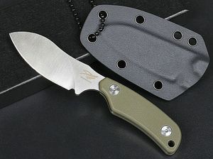 Cuchillo recto de supervivencia pequeño de alta calidad, hoja de satén 7Cr13Mov, mango completo Tang verde G10, cuchillos para acampar al aire libre con Kydex