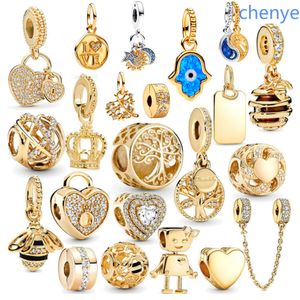 Alta calidad de plata esterlina Pandora Charm Golden Genealogy Heart Crown Beads Adecuado para mujeres Pulsera Collar Accesorios Moda Charm