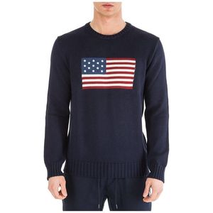 Suéter de alta calidad Bandera de los Estados Unidos polos de los hombres camisa de manga larga patrón de oso color sólido suéter de punto casual s-XL