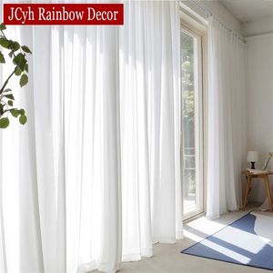 High Quality White Semi Crushed Sheer Curtains For Living Room Window Solid Color Long Tulle Bedroom Curtain Voile Party Drapes 220511