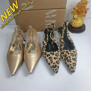 Haute qualité en gros Imprimer Za2024 Low Designer Spring Dew Nouveau Brevet Femmes Fleur Chaussures Talon Léopard Or Motif Animal Cuir Pointu Matériel En Métal