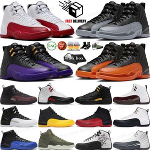 Avec Box Jump Man 12 Cherry 12s Chaussures de basket-ball pour hommes Red Taxi Playoffs Field Purple Brilliant Orange Wolf Grey Flut Game Game Sports Sneakers Trainer