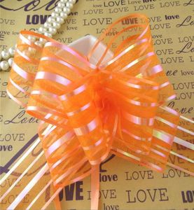 Haute qualité50pcslot 5cm de grande taille orange couleur organza tire arcs pour décoration de voitures de mariage organza organza rubans de fleur gi1855036