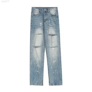 High Street Fashion Brand Wash Knife Cut Hole Jeans Ins Hip Hop Casual Pants103i