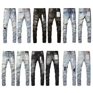 High Street Fashion Men Jeans Rétro violet jeans designer lavé Stretch Skinny Patched Ripped Jeans Hommes Peint Designer Purple Brand Pants Hombre