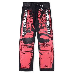 High Street Pantalon Jeans à jambe droite pour hommes Designer Punk Star Spider Pantalon imprimé Pantalon Homme Mode Pantalon de moto