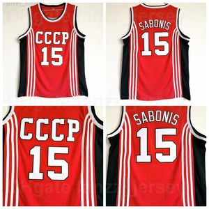 Haut / Haut CCCP Équipe Russie Basketball 15 Arvydas Sabonis Maillots Hommes Respirant Pur Coton Pour Les Fans De Sport Chemise Couleur Rouge Excellente Qualité