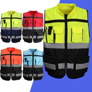 Gilet de construction Gilet de sécurité avant à glissière haute visibilité avec bandes réfléchissantes Travail d'équitation de moto Jaune Noir Rouge Bleu Orange