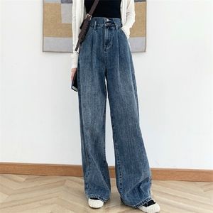 High Waist Jean Vintage Wide-leg Long Mom Trousers Tall 165-180 Cm Denim Pants Female Boyfriends Plus Size 3XL 210809