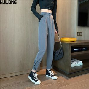 Pantalones deportivos rectos holgados de cintura alta para mujer, pantalones sólidos que combinan con todo hasta el tobillo, traje para pies con lazo para mujer, Baggy Lady 210514