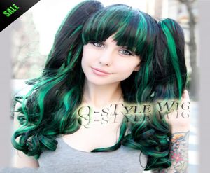 Perruque de cosplay ondulée, mélange de vert, couleur noire, style ombré, coloré, épais, long, belle couleur magique, cheveux ondulés, 4359723