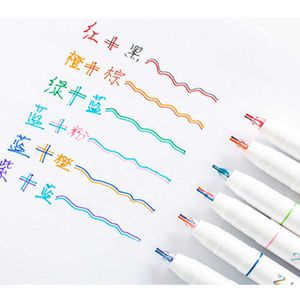 Highlighters New Creative 6 PCSset Double Line Clorid Cloored Pigment Dinner Art Markers Pen Gel stylos Dessin de papeterie de bureau