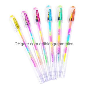 Resaltadores Venta al por mayor Resaltador Pluma Arco iris Color Gel Tinta Plumas Rollerball Point para DIY P O Álbum Papel negro Tarjeta de regalo Arte Wri Dhcke