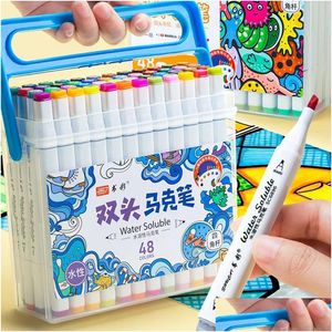 Highlighters Enfant en gros à double tête de marque de marqueur lavable 12-48 couleurs pour enfants aquarelle art iti d arts de sécurité