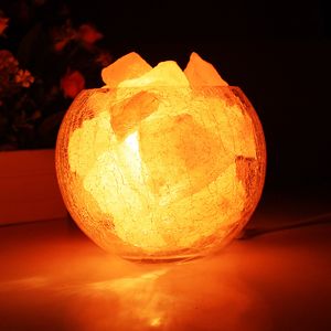 Lámpara de mesa de sal de cristal con luces nocturnas del Himalaya, nueva pantalla moderna de hierro ligero para sala de estar