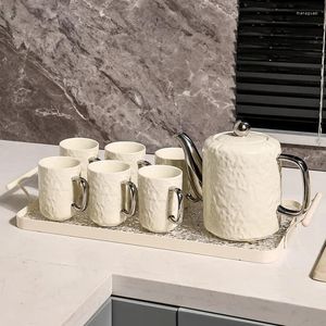 Flacons de hanche en céramique bouilloire froide ensemble d'eau avec plateau haut de gamme lumière luxe argent bordé ménage salon haute température tasse à thé