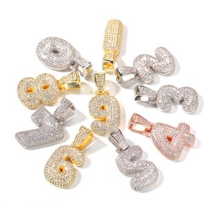 Hip Hop 0-9 Iced Out Números personalizados Colgante Collar Oro Plata Color Zircon Con 24 pulgadas Cuerda Cadena ewelry