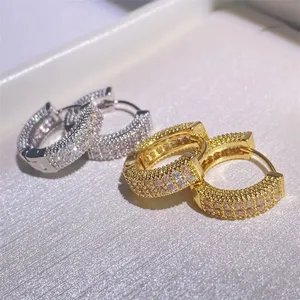 Hip hop – boucles d'oreilles de mariage en argent Sterling 925, pavé de diamant simulé, Zircon 5a, plaqué or jaune 14 carats, bijoux cadeau pour hommes et femmes