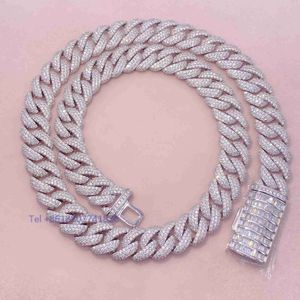 Hip Hop 925 Silver Silver White Gold plaqué 13 mm Moisanite Diamond Cuban Link Chain