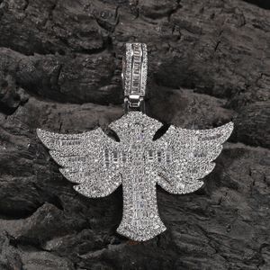 Hip Hop Angel Wings Cross Pattern Pendentid Collier 5a Zircon Religious Jewelrys