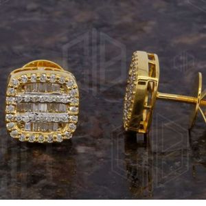 Boucles d'oreilles Baguette Hip Hop, coupe ronde, en Moissanite, en argent 925, diamant, bijoux fins