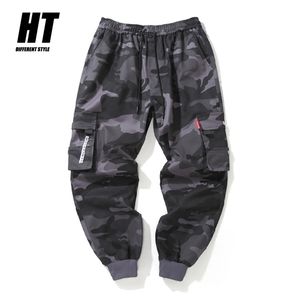 Hip Hop Cargo Pant Mens Moda Joggers Casual Calças Streetwear Multi-Pocket Ribbons Calças Militares Homens Harém Calças Tamanho Grande 211201