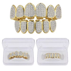 Gold Plated CZ Micro Pave Hip Hop Classic Teeth Grills Gold Grillz Set